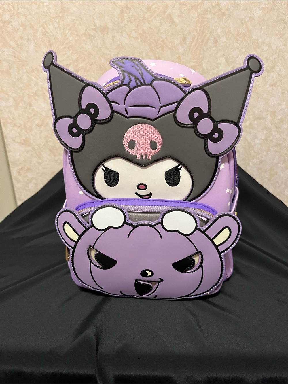 Sanrio Kuromi Lavender Backpack with Black and Pink Accents